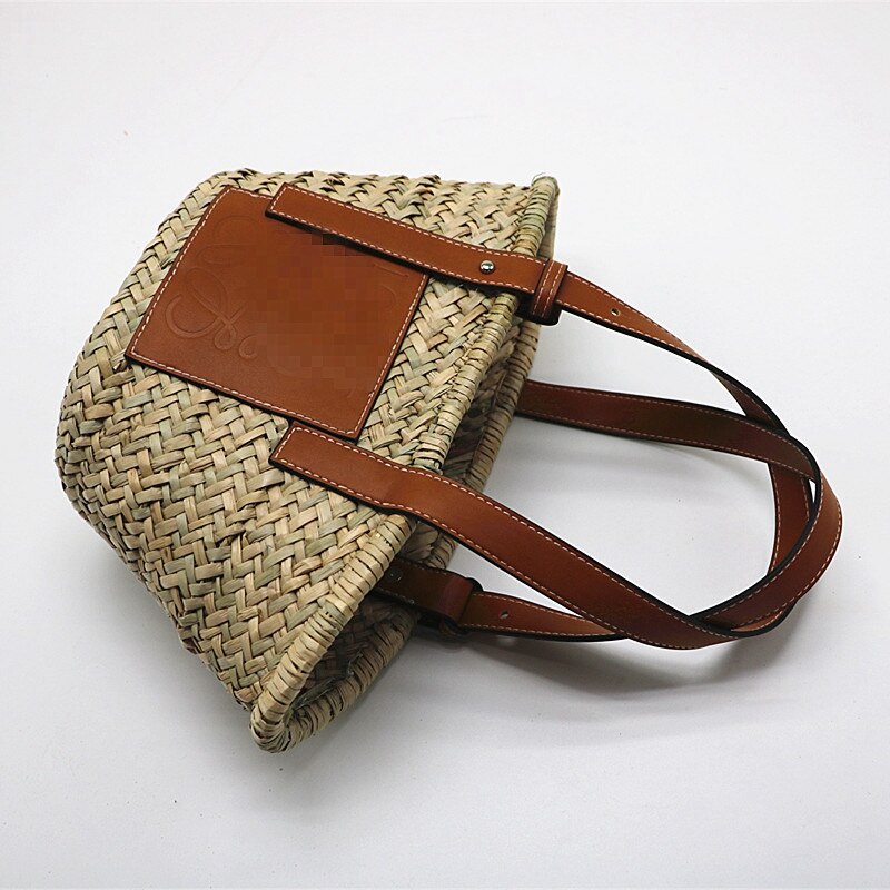 Straw Bag Woven Tote Super Popular Large Capacity Basket Bag Designer Beach Bag Khaki - ebowsos