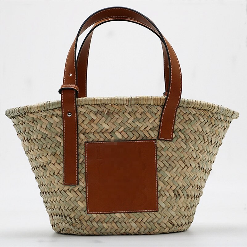 Straw Bag Woven Tote Super Popular Large Capacity Basket Bag Designer Beach Bag Khaki - ebowsos