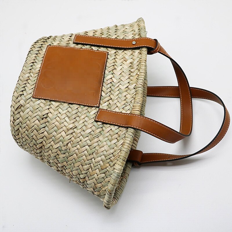 Straw Bag Woven Tote Super Popular Large Capacity Basket Bag Designer Beach Bag Khaki - ebowsos