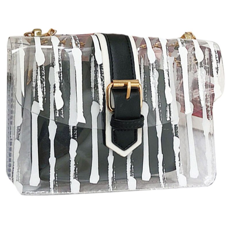 Striped Clear Transparent Pvc Women Messenger Crossbody Bag Chains Jelly Summer Beach Bag 2Pcs Women Handbag - ebowsos