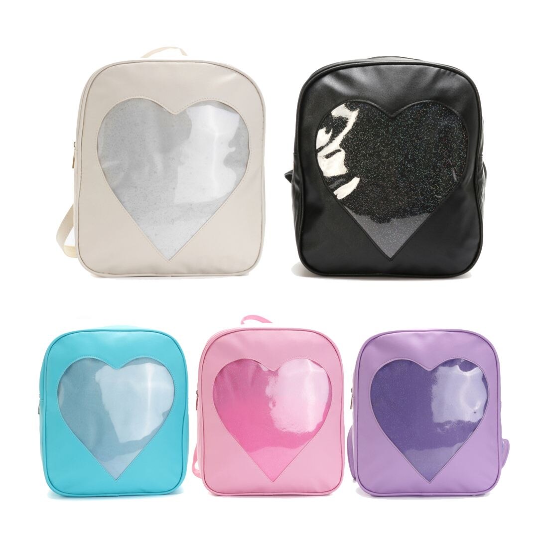 Style Women Transparent Heart Shaped Backpack Schoolbag Travel Hiking Bags - ebowsos