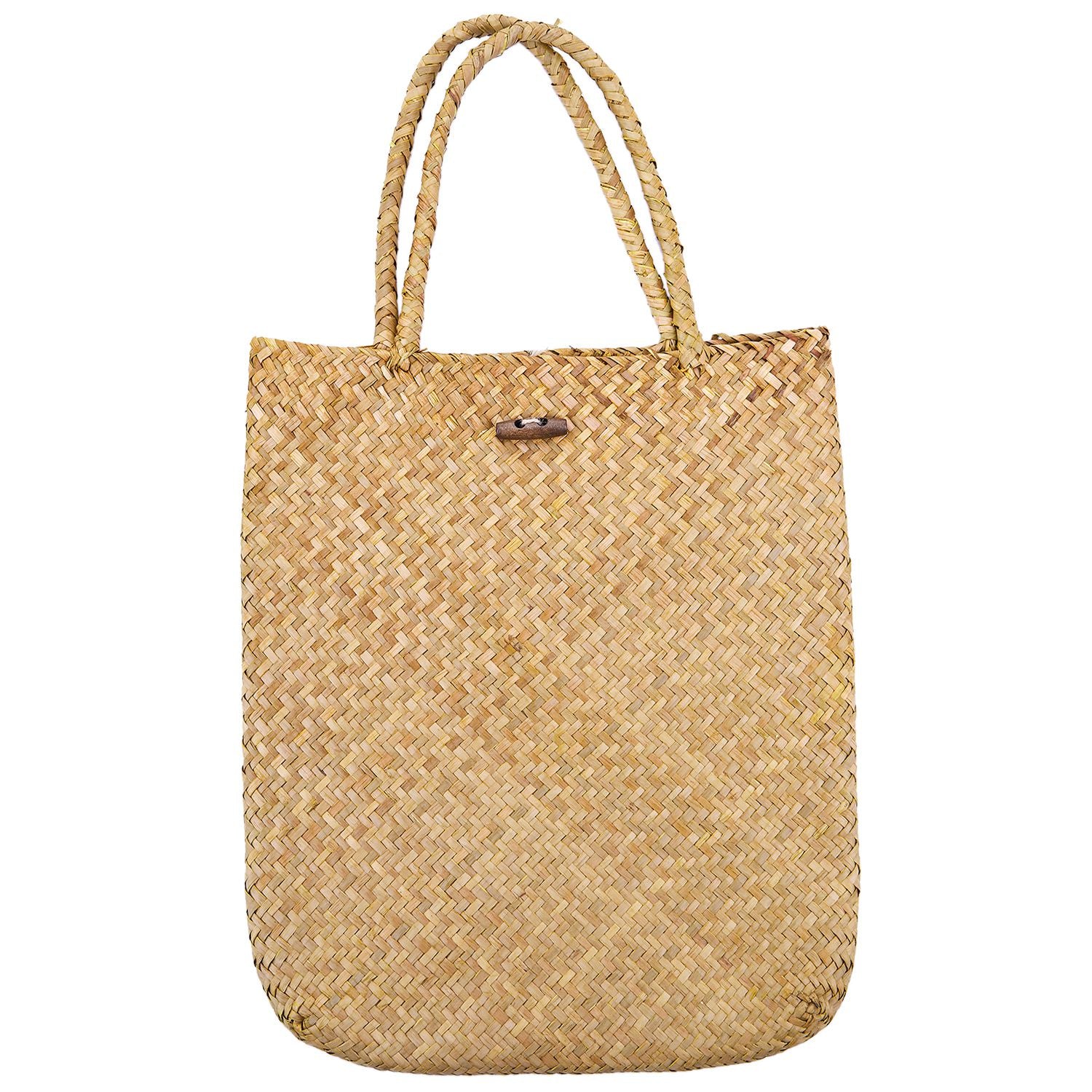 Summer Beach Bag Rattan grass Weaved Casual Tote Shopping Handbags Women Travel Tourist Storage Bag Shoulder Bag(Yellow) - ebowsos