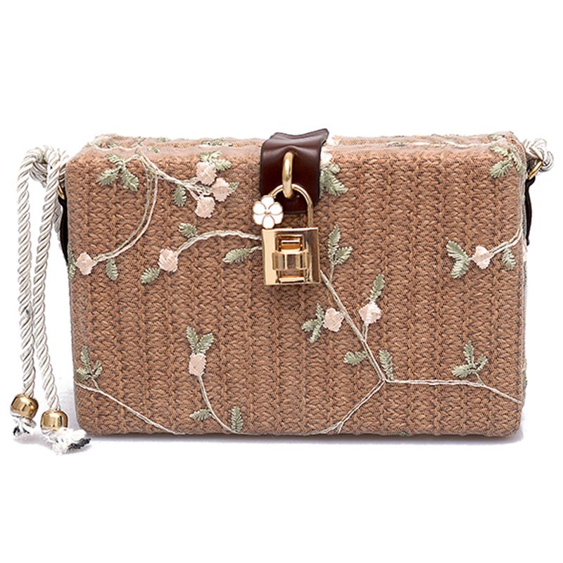 Summer Beach Handbags Women Messenger Bags Square Straw Hand Woven Ladies Crossbody Bag Shoulder Bags - ebowsos