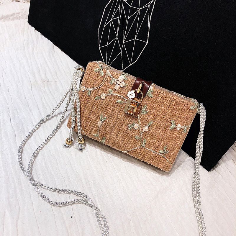 Summer Beach Handbags Women Messenger Bags Square Straw Hand Woven Ladies Crossbody Bag Shoulder Bags - ebowsos