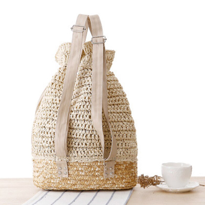 Summer Drawstring Lace Crochet Straw Beach Bags Designer Female Hollow Out Flower Handmade Knitted Backpack - ebowsos