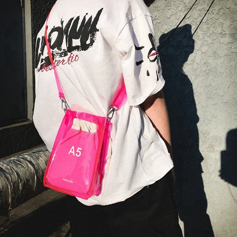 Summer Fashion Transparent Pvc Letter Messenger Bag Female Korean Version Of The Wild Personality Jelly Handbag - ebowsos