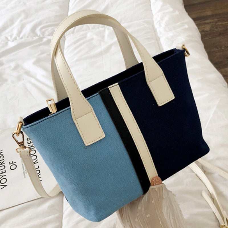 Summer Large-Capacity Bag Handbag New Fashion Crossbody Bag Wild Canvas Shoulder Bag - ebowsos