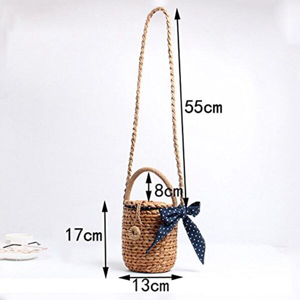 Summer New Cylinder With Straw Bag Wave Scarf Cloth Woven Leisure Activities Bag Ribbon Messenger Bag Portable Shovel - ebowsos