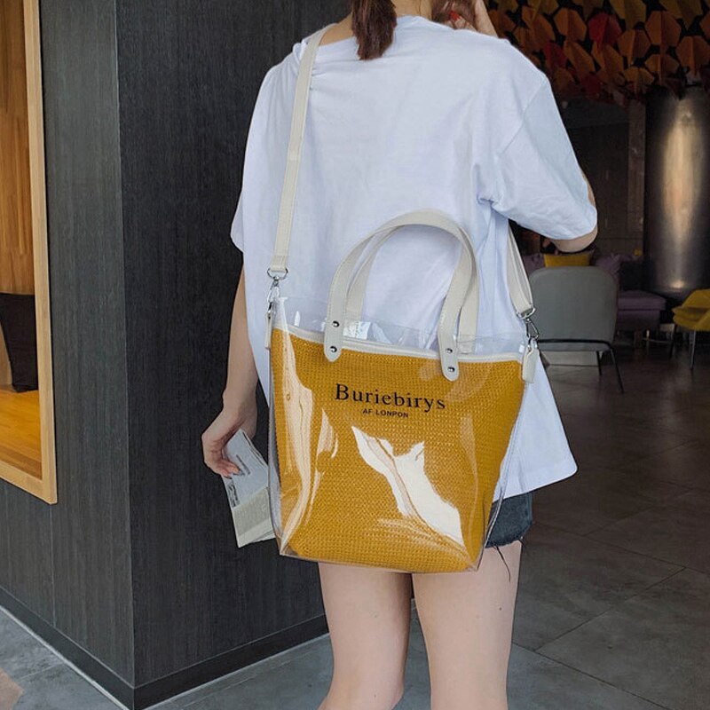 Summer New Fashion Portable Transparent Big Bag European And American Fashion Casual Shoulder Bag Diagonal Big Bag - ebowsos