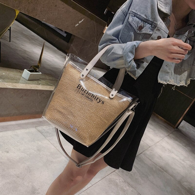 Summer New Fashion Portable Transparent Big Bag European And American Fashion Casual Shoulder Bag Diagonal Big Bag - ebowsos