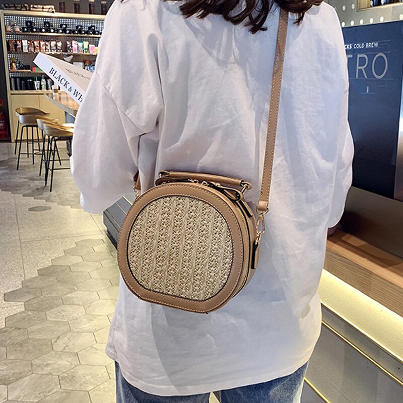 Summer New Wave Weaving Package Woven Round Beach Bag Portable Handbags Fashion Korean Diagonal Cross Shoulder Bag - ebowsos