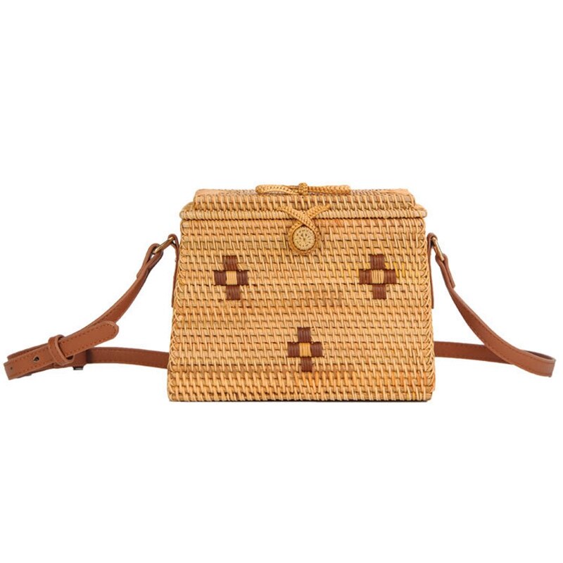 Summer Rattan Bag Hand-Woven Beach Messenger Bag Bohemian Handbag - ebowsos