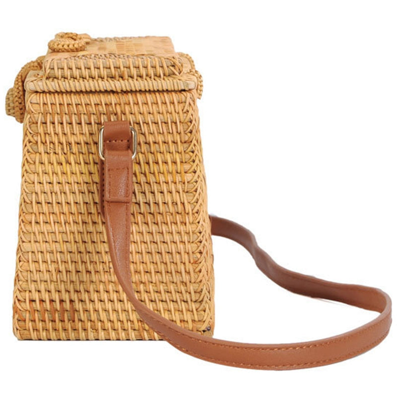 Summer Rattan Bag Hand-Woven Beach Messenger Bag Bohemian Handbag - ebowsos