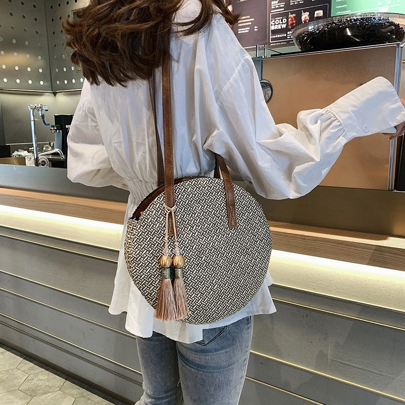 Summer Women Bags Ladies Large Handbag Hand women Straw Bag Round Popularity Straw Women Shoulder Bag Beach Travel Bags T - ebowsos