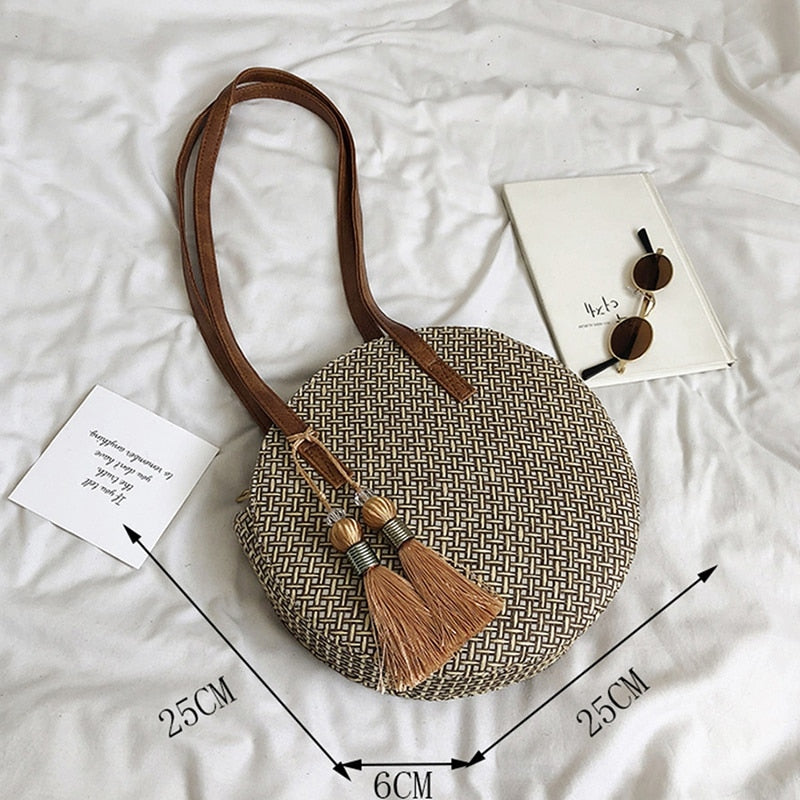 Summer Women Bags Ladies Large Handbag Hand women Straw Bag Round Popularity Straw Women Shoulder Bag Beach Travel Bags T - ebowsos