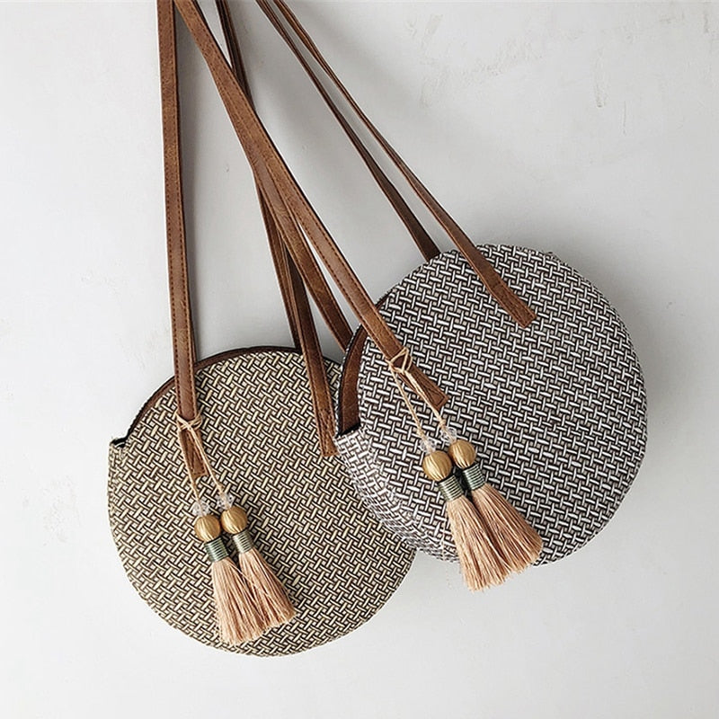 Summer Women Bags Ladies Large Handbag Hand women Straw Bag Round Popularity Straw Women Shoulder Bag Beach Travel Bags T - ebowsos