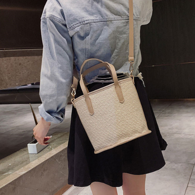 Summer Woven Bag Female 2019 New Wild Single Shoulder Slung Fashion Large Capacity Bucket Bag - ebowsos