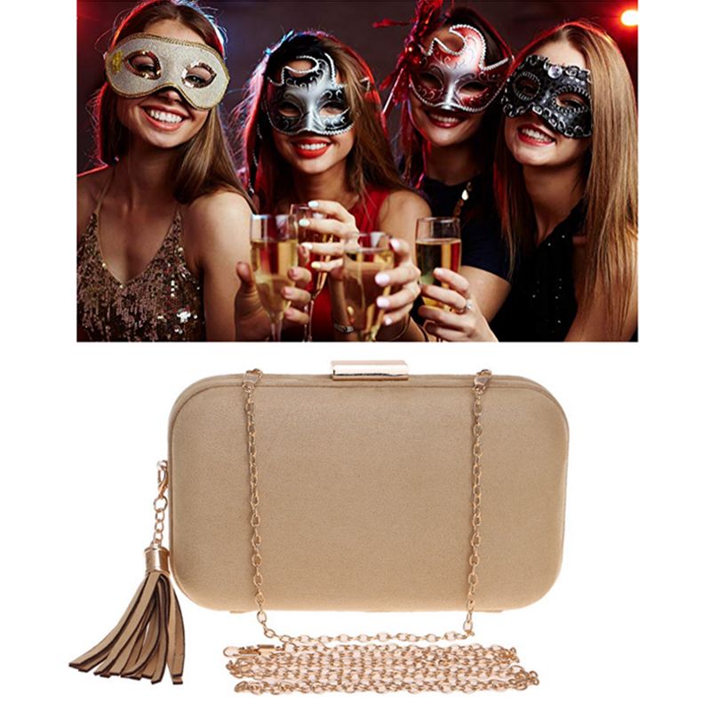 Tassel Evening Bag,Bridal Wedding Purse,Banquet Bag With Shoulder Chain Included(Khaki) - ebowsos