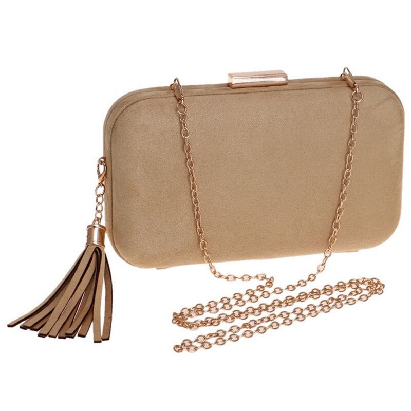 Tassel Evening Bag,Bridal Wedding Purse,Banquet Bag With Shoulder Chain Included(Khaki) - ebowsos