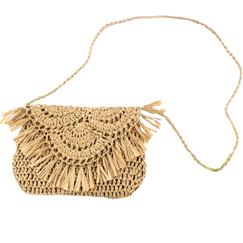 Tassel Straw Bag Paper Rope Hook Flower Big Flip Hand-Women Bag Casual Handbag Beach Bag - ebowsos