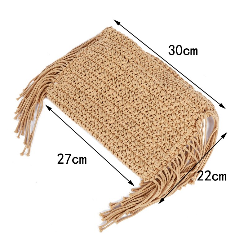 Tassels Hand Held Handmade Cotton Rope Hollow Out Woven Fringe Bag Trend Women'S Woven Handbag Straw Bag For Ladies - ebowsos