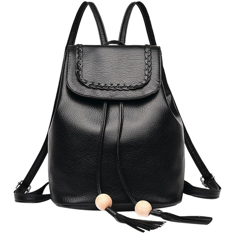 Teen Leather Backpack Suitable For Girls Fashion Leather Backpack Female Pretty Tassel Travel Backpack Bag - ebowsos