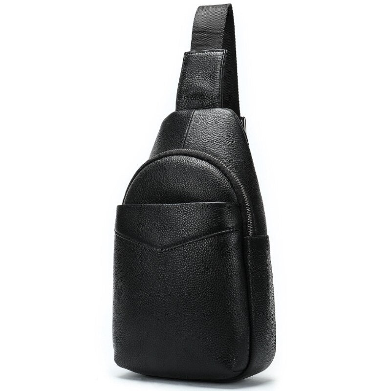 The First Layer Of Genuine Leather Outdoor Multi-Function Male Chest Bag Casual Sling Shoulder Bag Chest Bag - ebowsos