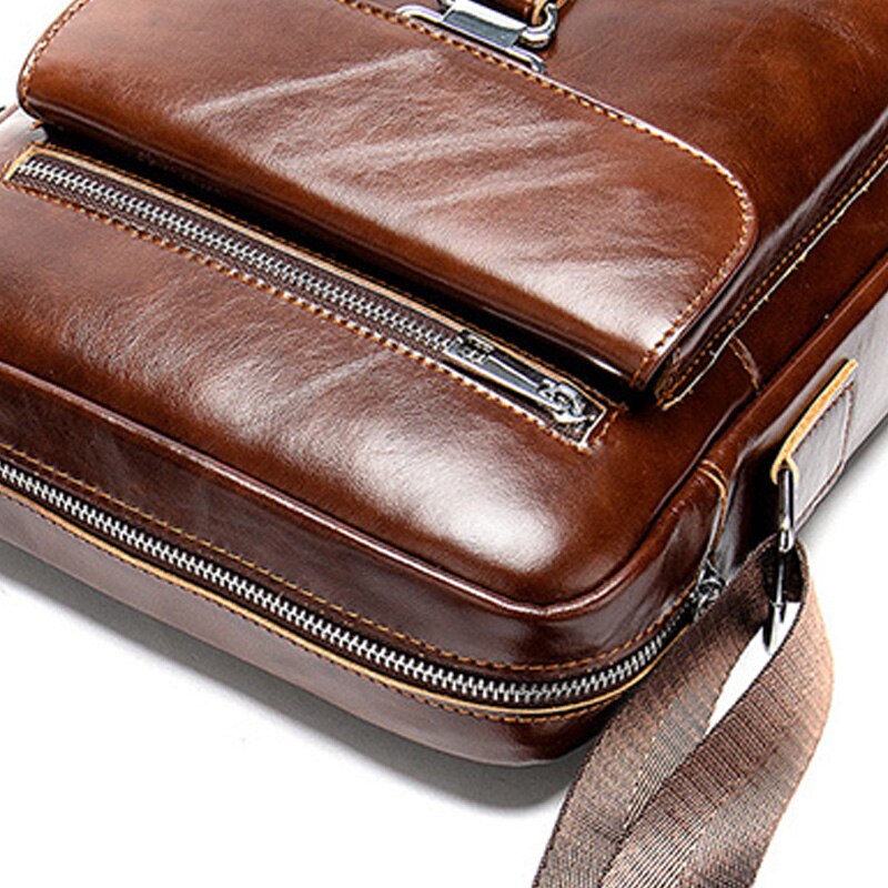 The First Layer Of Leather Men'S Bag Fashion Single Shoulder Vertical Briefcase Casual Retro Messenger Bag - ebowsos