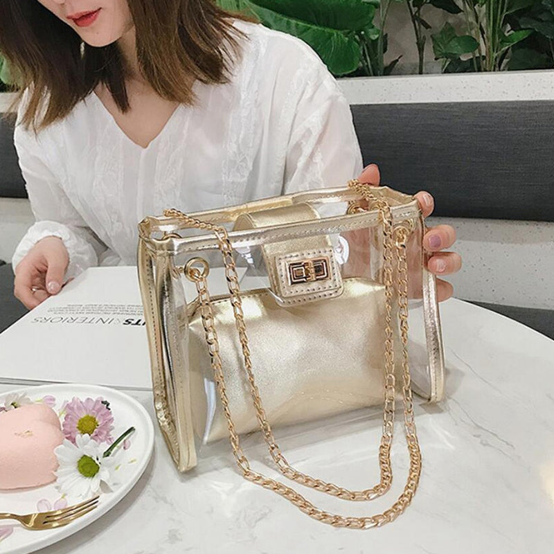 Transparent Ladies Bag Jelly Chain Ladies Handbag Beach Shoulder Bag Holographic Wallet And Handbag - ebowsos