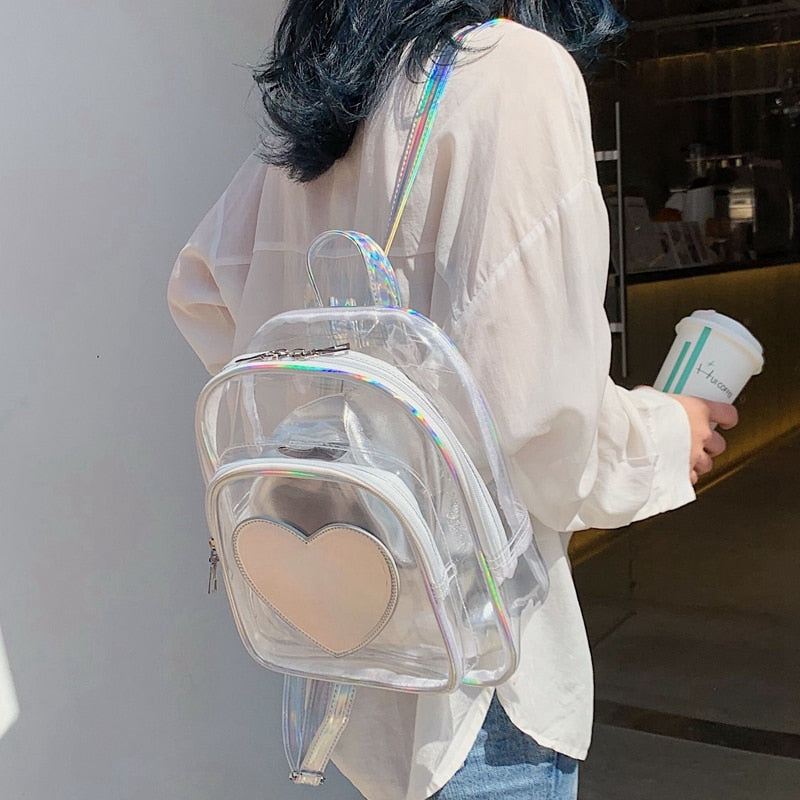 Transparent Love Shoulder Bag Personality Colorful Children Backpack Student Bag - ebowsos