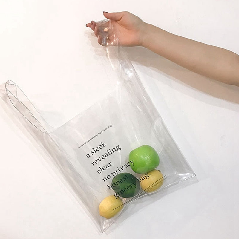 Transparent Plastic Tote Women Design Shopping Handbags Holographic Jelly Small Purse Fashion Pvc Clear Beach Bag Funny - ebowsos