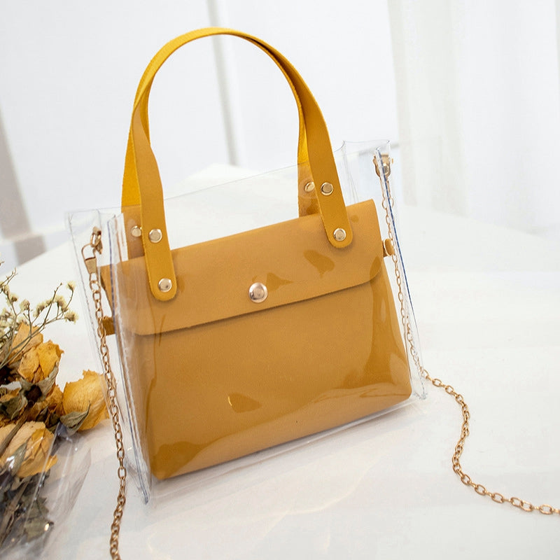 Transparent Small Square Bag Shoulder Diagonal Package Ladies Jelly Package Fresh Packet - ebowsos