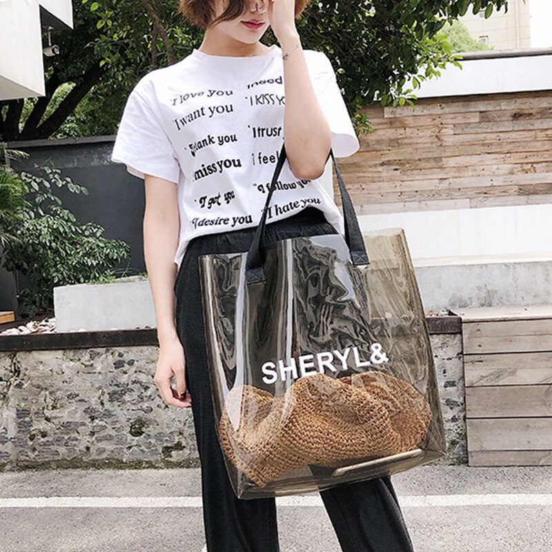 Transparent Women'S Handbag Fashion Bag Transparent Plastic Jelly Bag Beach Bag Summer Shoulder Shoulder Bag - ebowsos