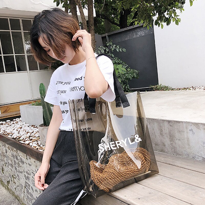 Transparent Women'S Handbag Fashion Bag Transparent Plastic Jelly Bag Beach Bag Summer Shoulder Shoulder Bag - ebowsos