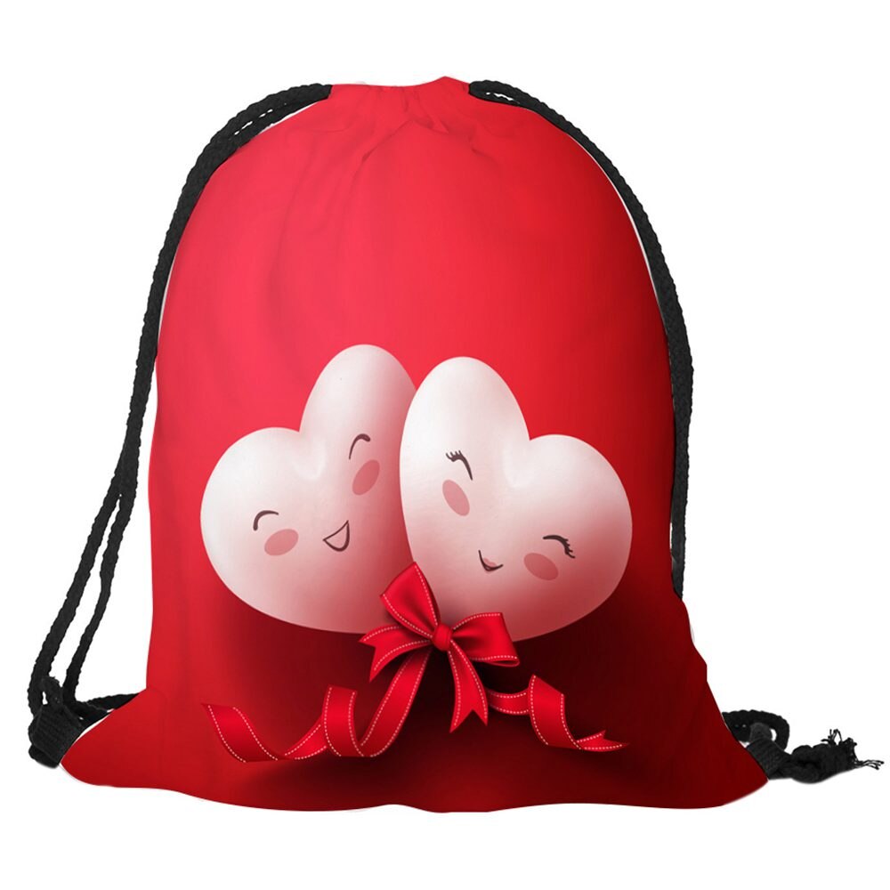 Valentine's Day Digital Print Bundle Backpack bag with rope backpack Cute heart / bow - ebowsos