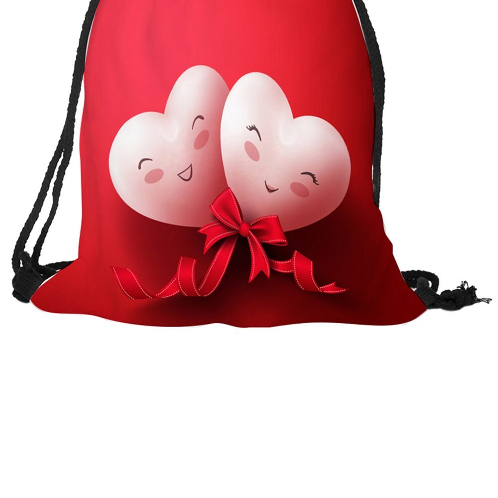 Valentine's Day Digital Print Bundle Backpack bag with rope backpack Cute heart / bow - ebowsos