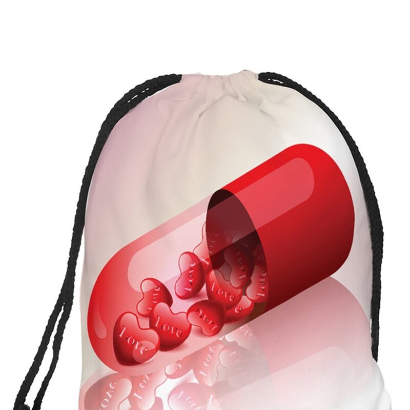 Valentine's Day Digital Print Bundle Backpack bag with rope backpack With English "LOVE" heart / capsule - ebowsos