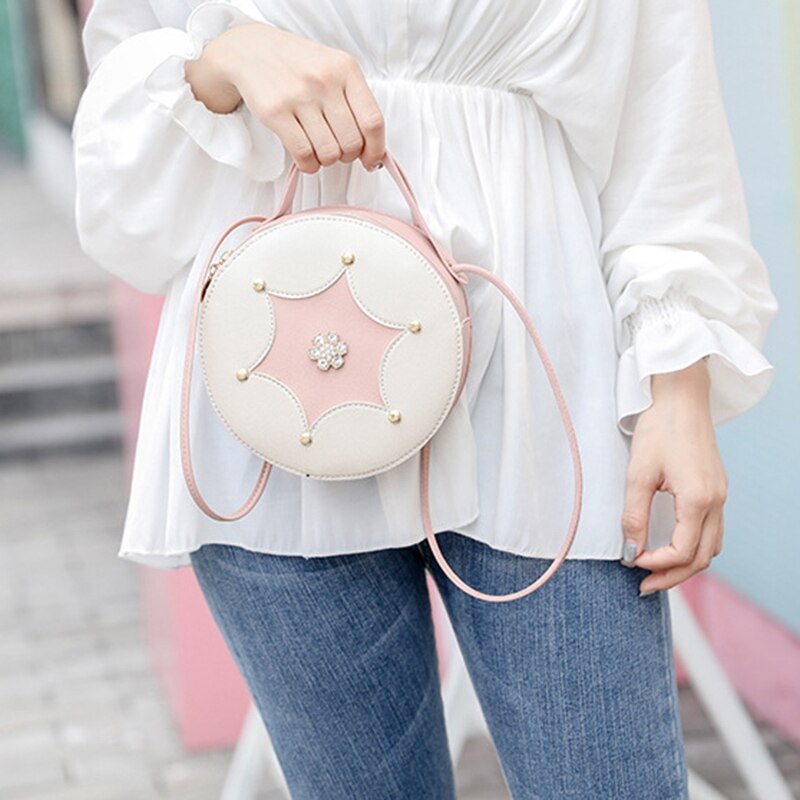 Vintage Lovely Small Circular Women Shoulder Bag Fashion Flower Geometric Pattern Crossbody Bag Messenger Bag Mini Mobile - ebowsos
