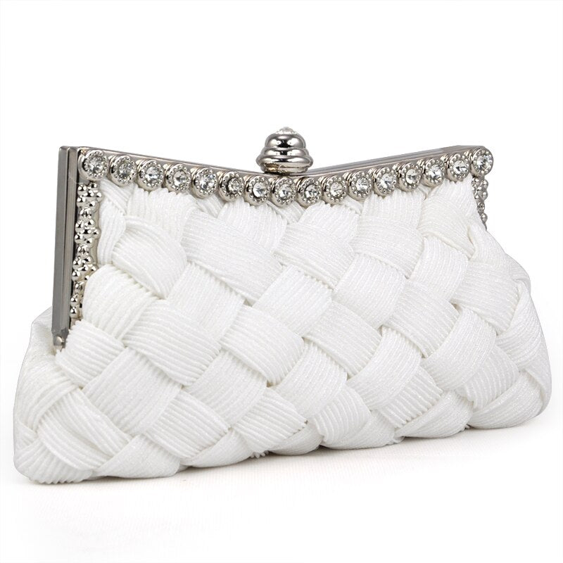 WHITE satin bridal evening prom clutch handbag purse - ebowsos