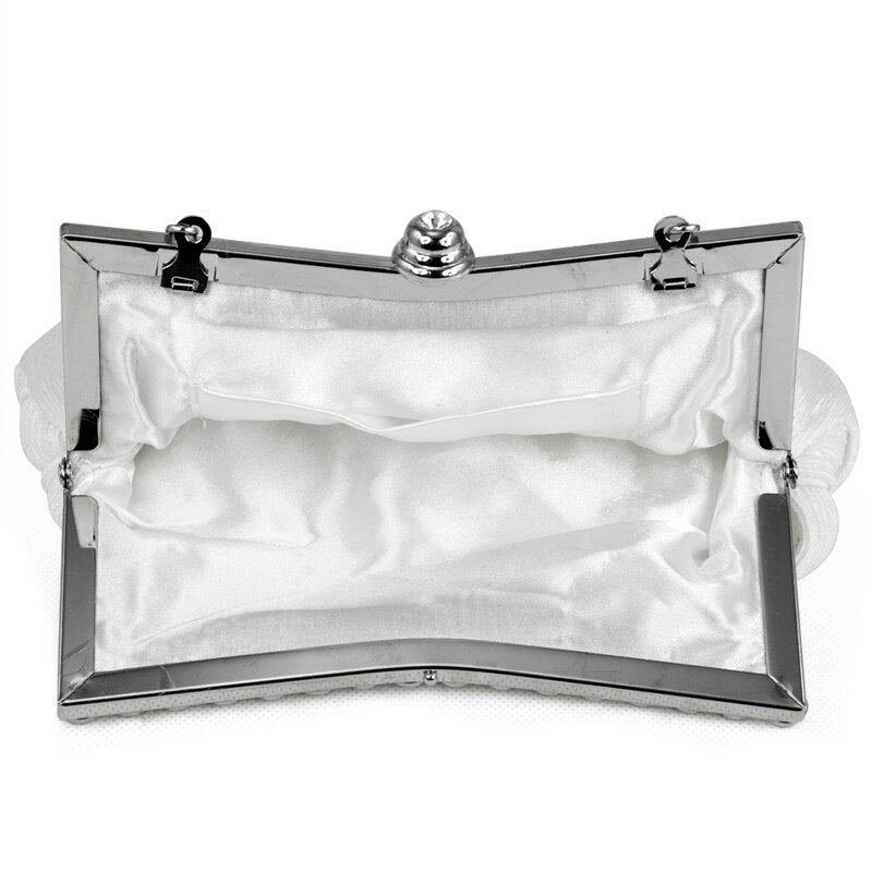 WHITE satin bridal evening prom clutch handbag purse - ebowsos