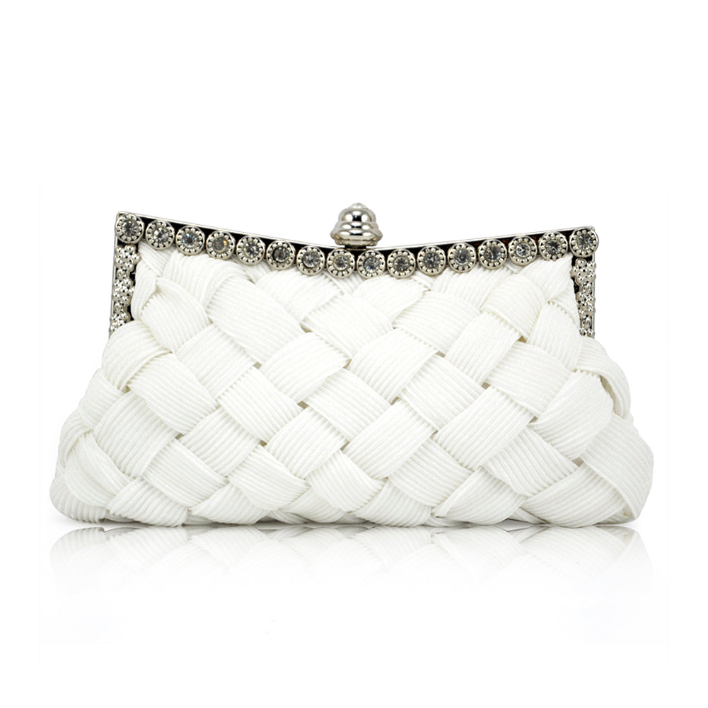 WHITE satin bridal evening prom clutch handbag purse - ebowsos