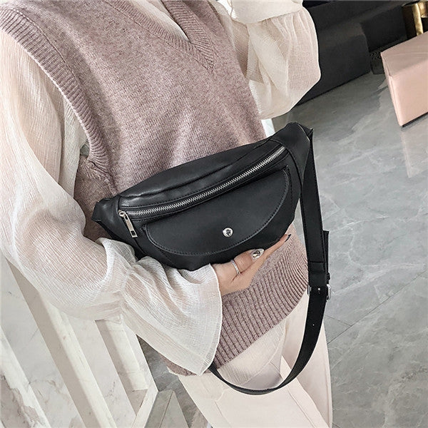 Waist Bag Female Belt Fashion Waterproof Chest Handbag Ladies Waist Pack Belly Bags Purse(Black) - ebowsos