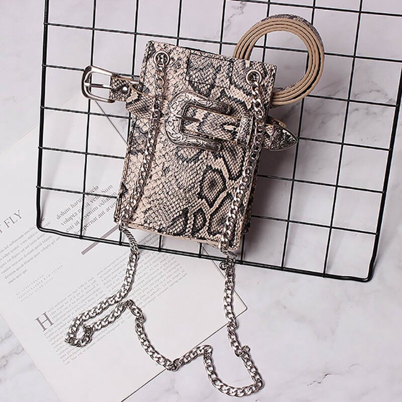 Waist Pack Women Serpentine Fanny Pack Leather Shoulder Bag Fashion Waist Belt Bag Women Small Phone Pouch Crossbody Bags - ebowsos