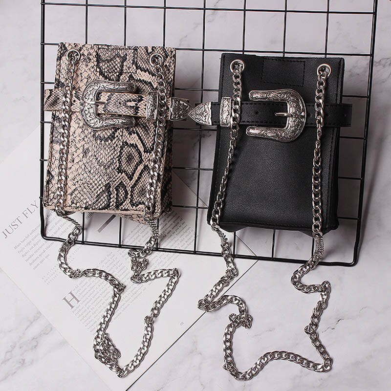 Waist Pack Women Serpentine Fanny Pack Leather Shoulder Bag Fashion Waist Belt Bag Women Small Phone Pouch Crossbody Bags - ebowsos