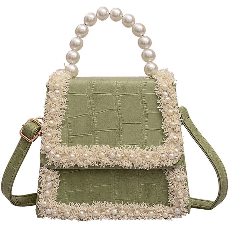 Woman Handbag Sweet Fashion New Handbag Pearl Handbag Shoulder Messenger Bag - ebowsos