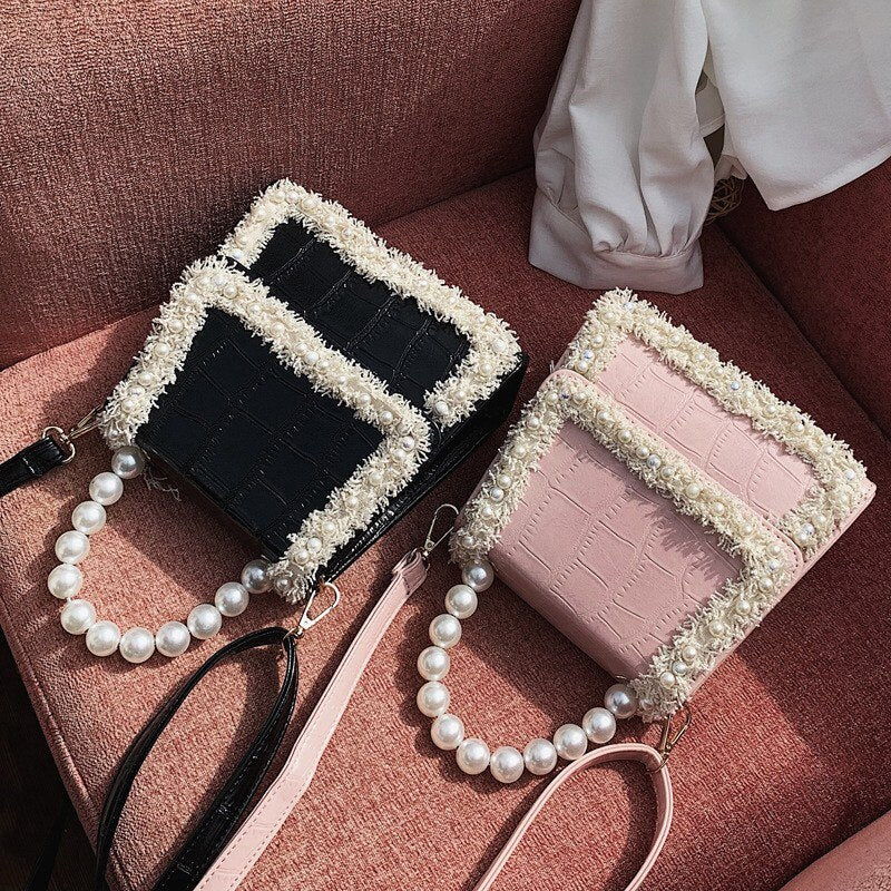 Woman Handbag Sweet Fashion New Handbag Pearl Handbag Shoulder Messenger Bag - ebowsos