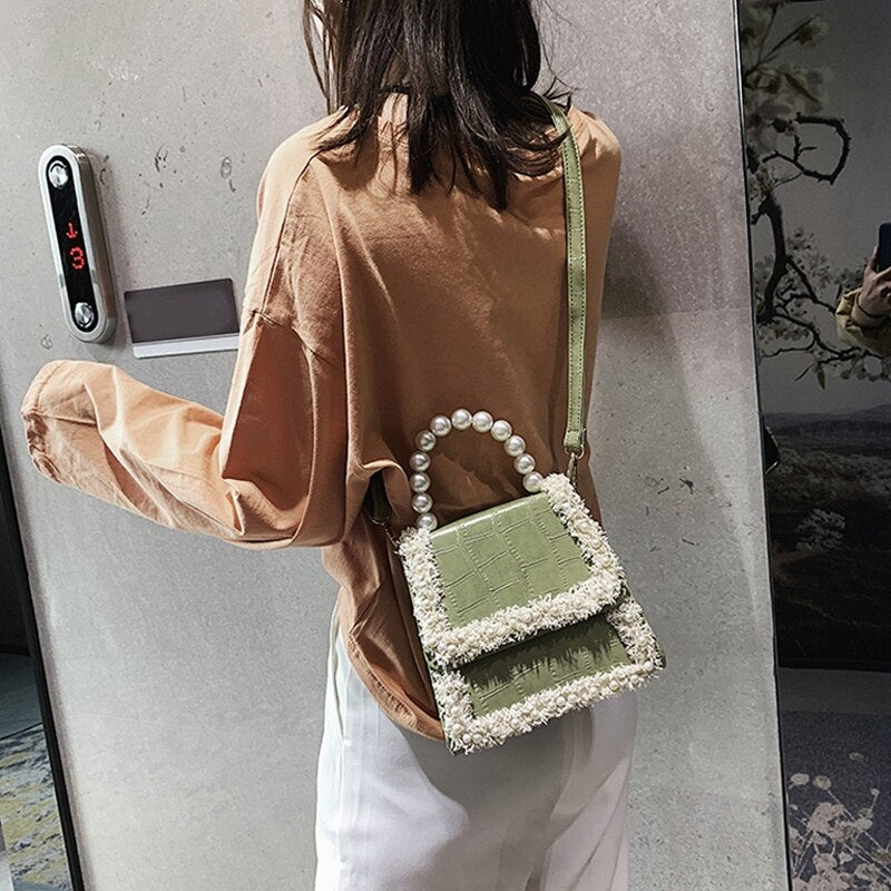 Woman Handbag Sweet Fashion New Handbag Pearl Handbag Shoulder Messenger Bag - ebowsos