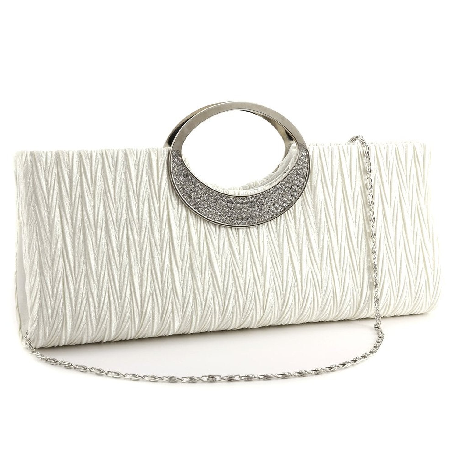 Woman's evening bag elegant diamond satin handbag new white - ebowsos