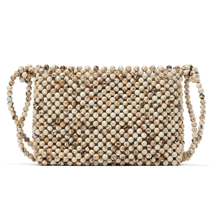 Women Acrylic Top-Handle Braided Bead Small Hollow Handbags Ladies Party Evening Bags - ebowsos