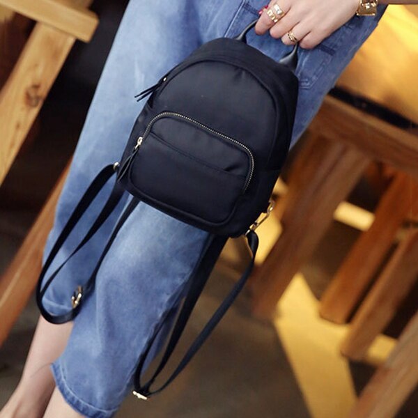 Women Backpack Nylon Shoulder School Travel Bag Small Casual Rucksack(Black) - ebowsos